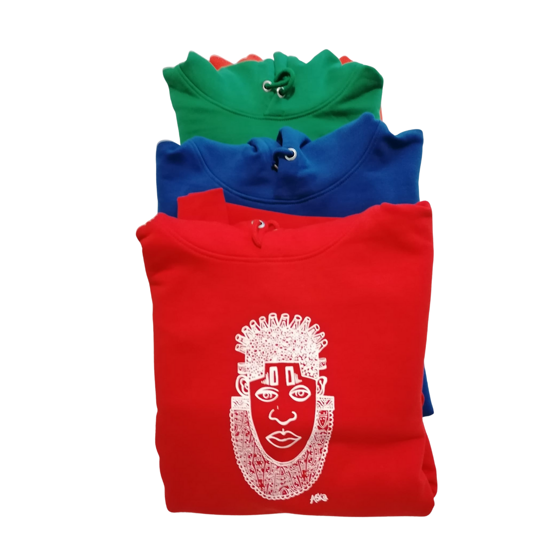 IDIA AFRICAN INSPIRED HOODIE-WHITE ART ON ORANGE SWEATSHIRT