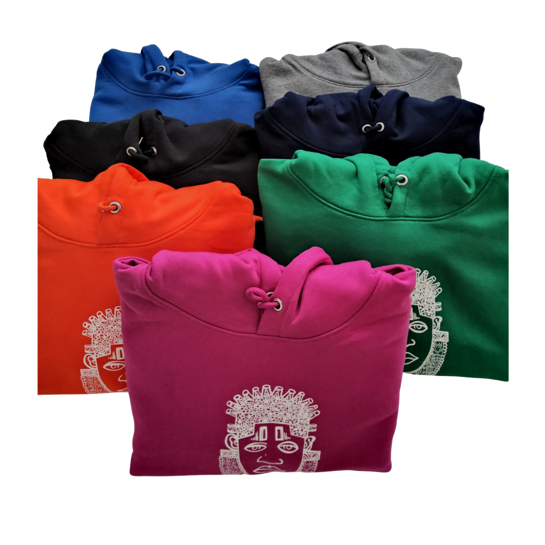 IDIA AFRICAN INSPIRED HOODIE-WHITE ART ON HOT PINK SWEATSHIRT