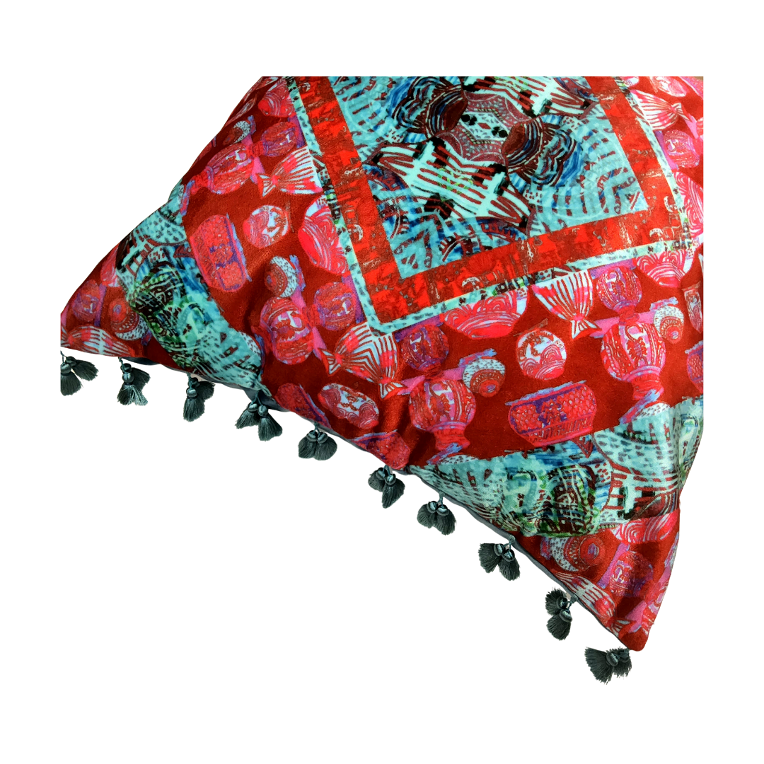 AFRO FUSION DESIGN CUSHIONS - 4 LUSH CUSHIONS+FREE LAMPSHADE SET
