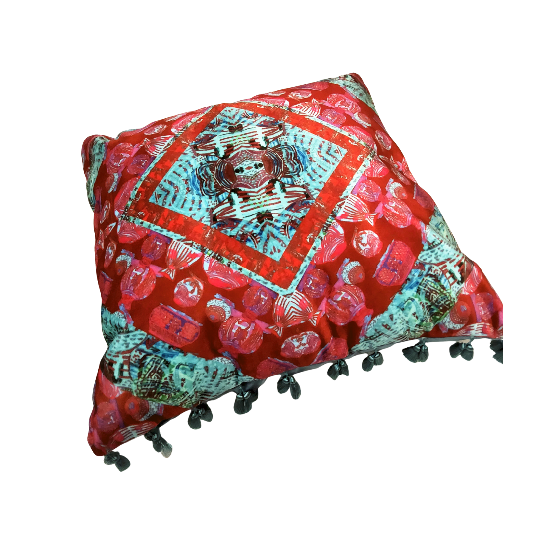 AFRO FUSION DESIGN CUSHIONS - 4 LUSH CUSHIONS+FREE LAMPSHADE SET