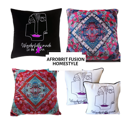 AFRO FUSION DESIGN CUSHIONS - 4 LUSH CUSHIONS+FREE LAMPSHADE SET
