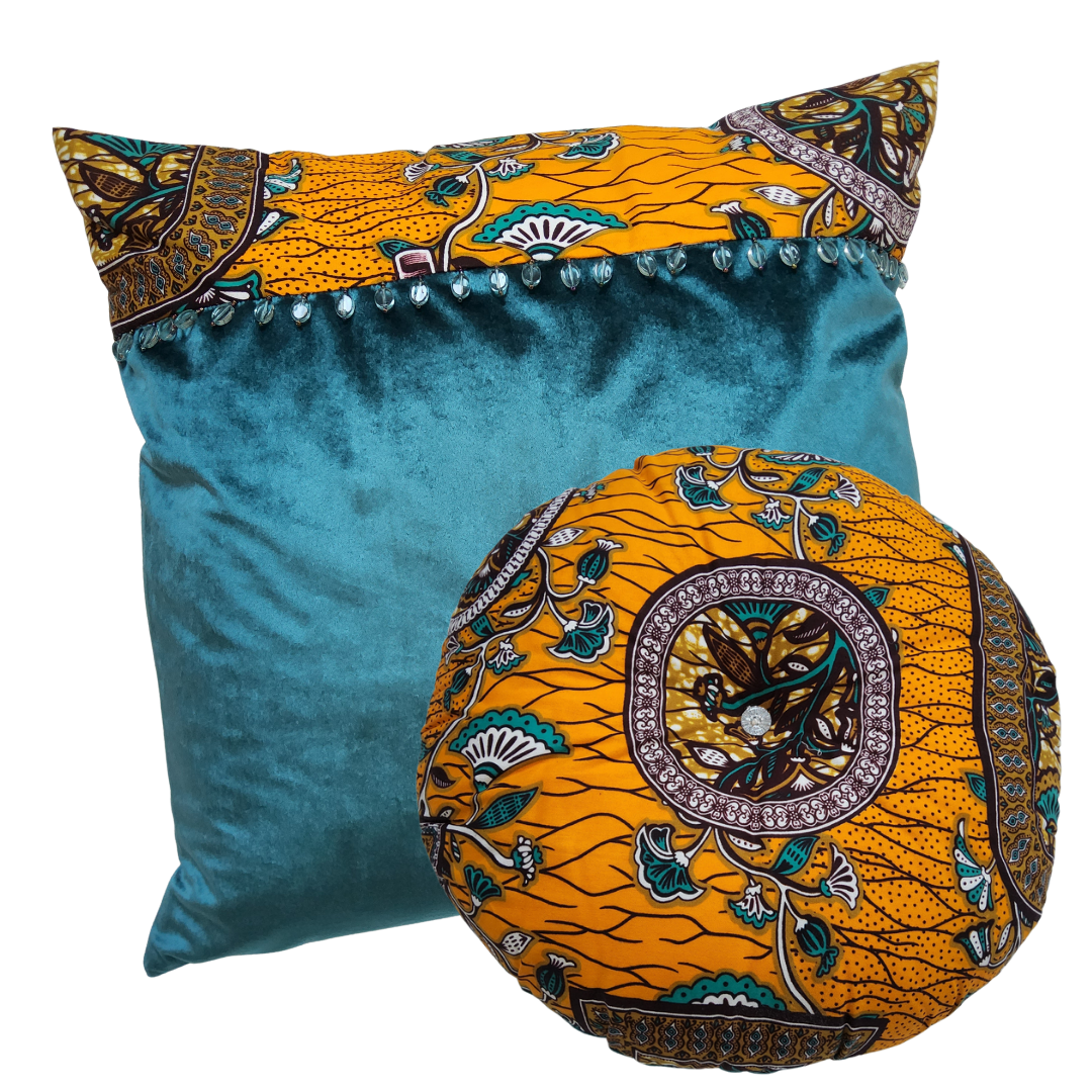 AFRO FUSION DESIGN CUSHIONS - 4 LUSH CUSHIONS+FREE LAMPSHADE SET