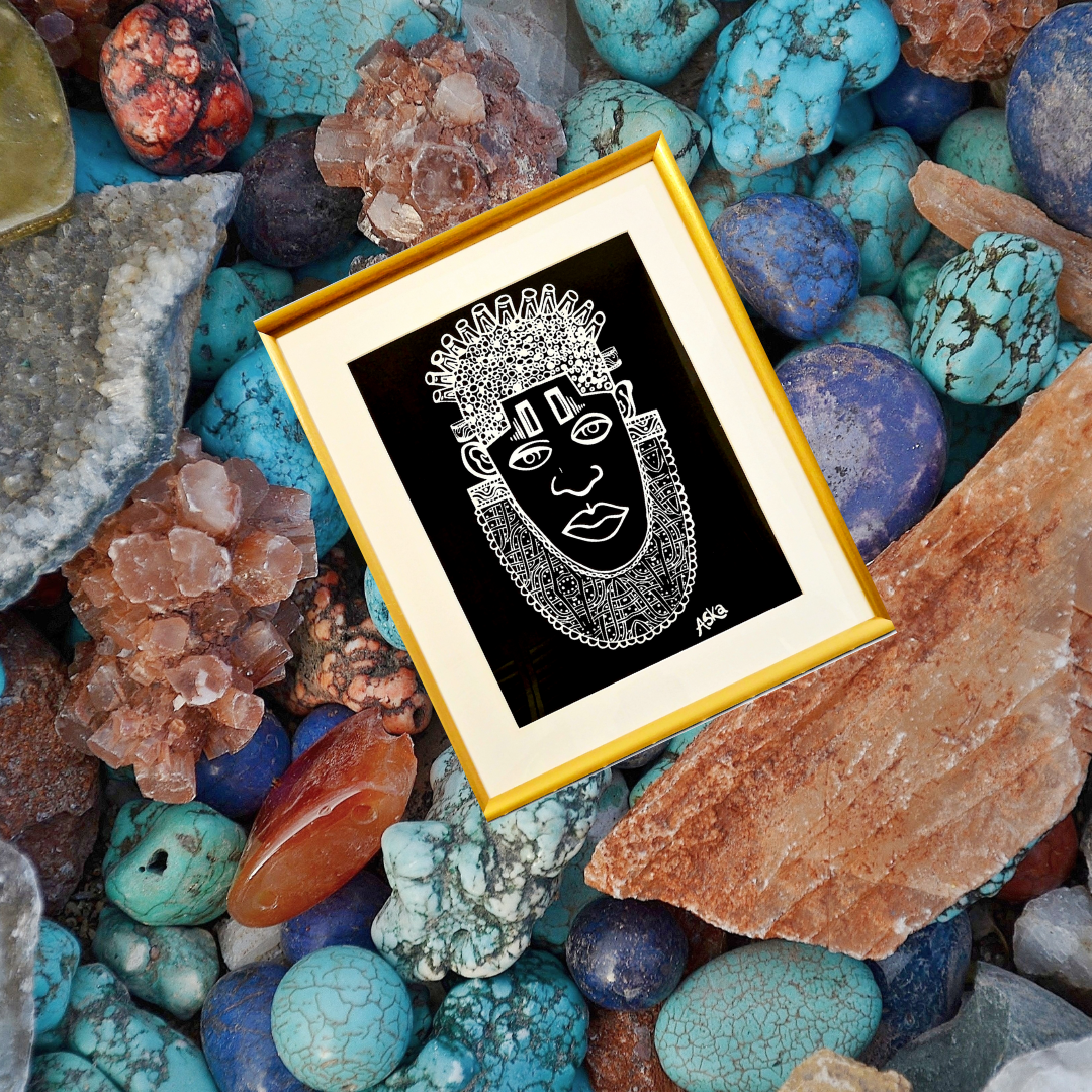 IDIA Ancient African Inspired A3 Giclée Art Print in Black/Gold Frame