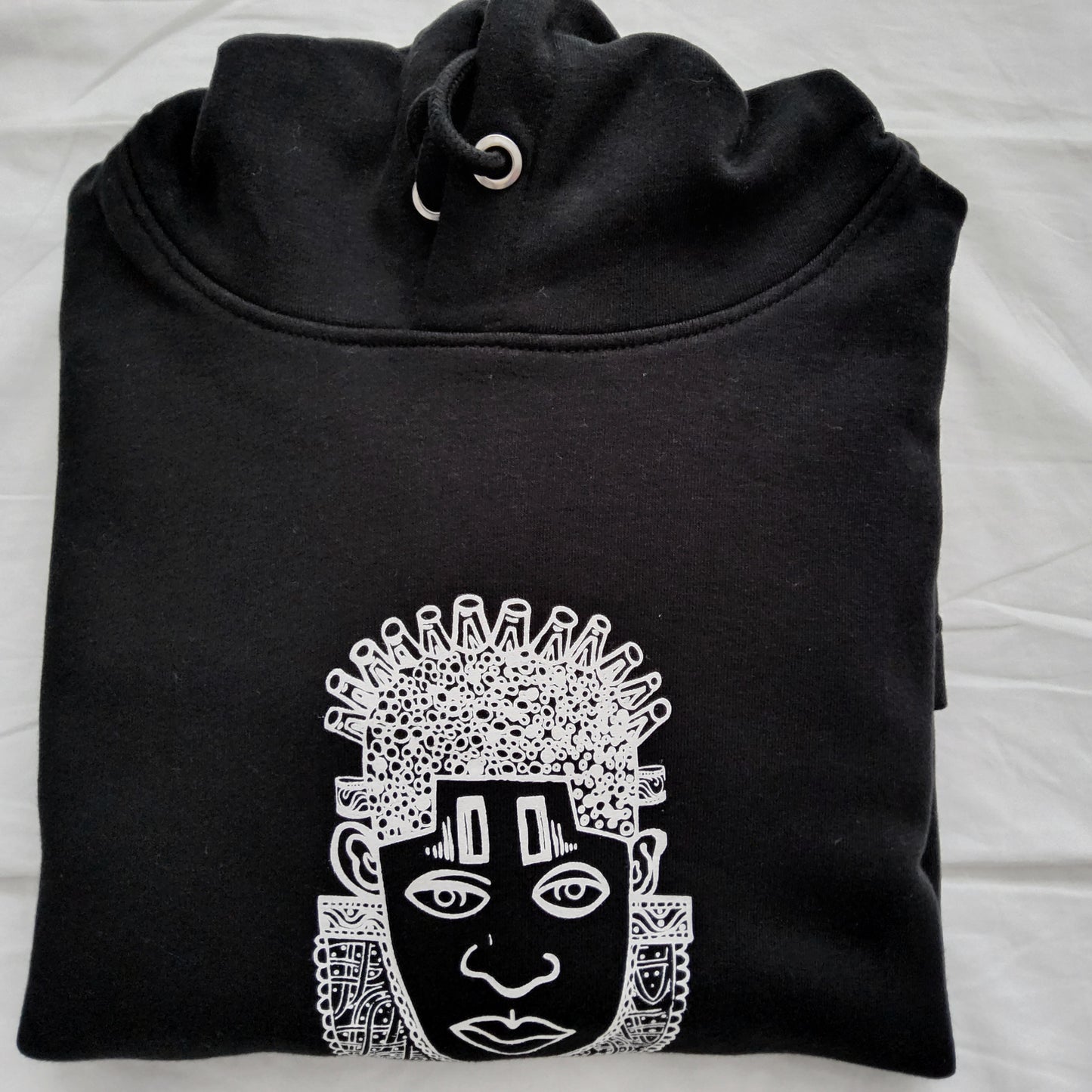 IDIA AFRICAN INSPIRED DRESS HOODIE-WHITE ART ON BLACK SWEAT DRESS
