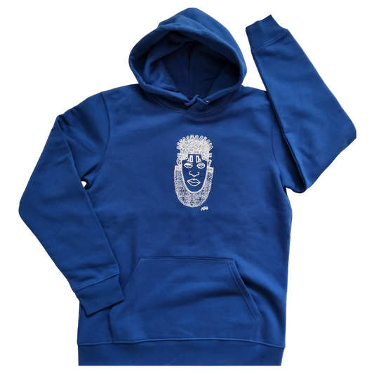 IDIA AFRICAN INSPIRED HOODIE-WHITE ART ON BLUE SWEATSHIRT