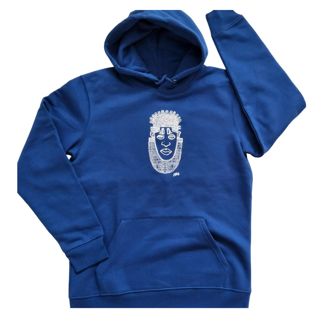 IDIA AFRICAN INSPIRED HOODIE-WHITE ART ON BLUE SWEATSHIRT