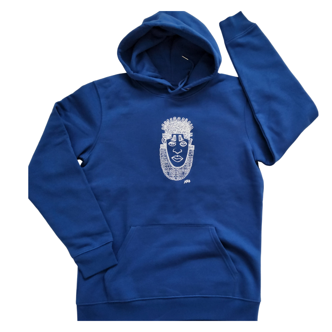IDIA AFRICAN INSPIRED HOODIE-WHITE ART ON BLUE SWEATSHIRT