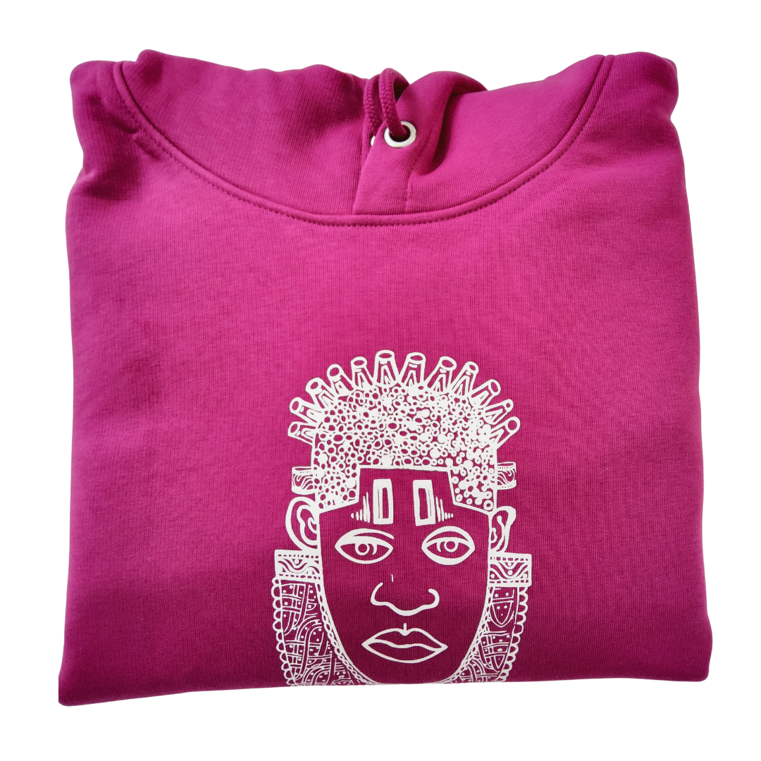 IDIA AFRICAN INSPIRED HOODIE-WHITE ART ON HOT PINK SWEATSHIRT