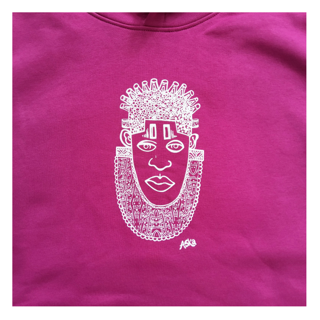 IDIA AFRICAN INSPIRED HOODIE-WHITE ART ON HOT PINK SWEATSHIRT