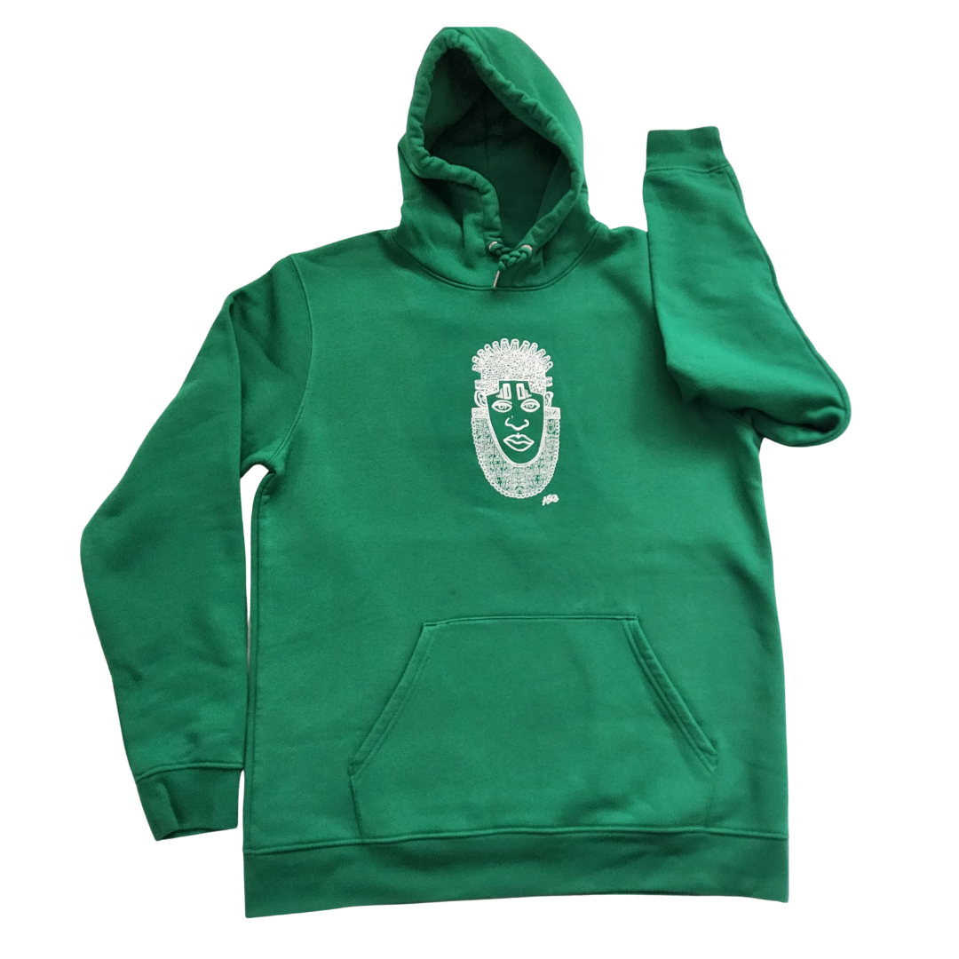 IDIA AFRICAN INSPIRED HOODIE-WHITE ART ON GREEN SWEATSHIRT