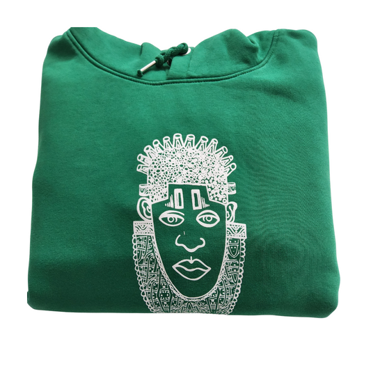 IDIA AFRICAN INSPIRED HOODIE-WHITE ART ON GREEN SWEATSHIRT