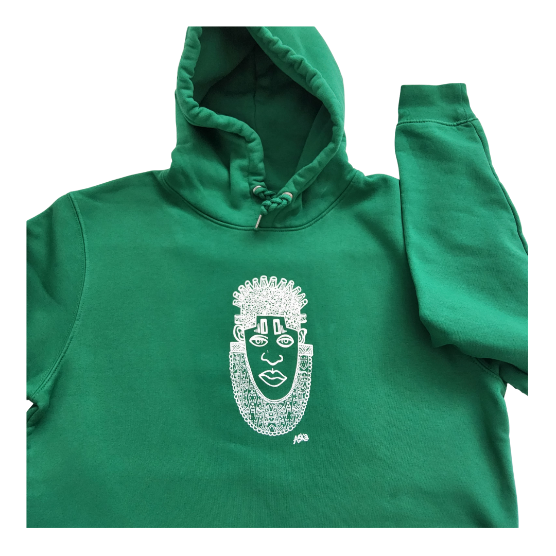 IDIA AFRICAN INSPIRED HOODIE-WHITE ART ON GREEN SWEATSHIRT