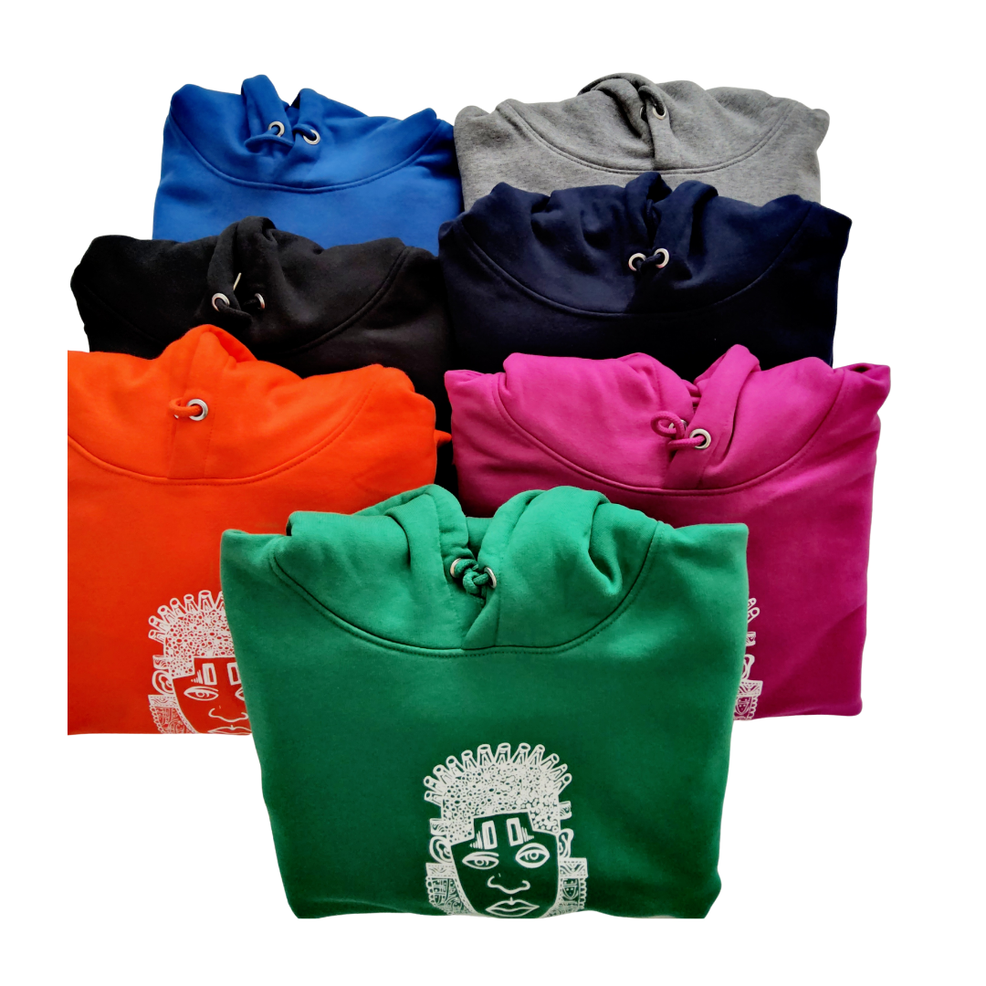 IDIA AFRICAN INSPIRED HOODIE-WHITE ART ON GREEN SWEATSHIRT
