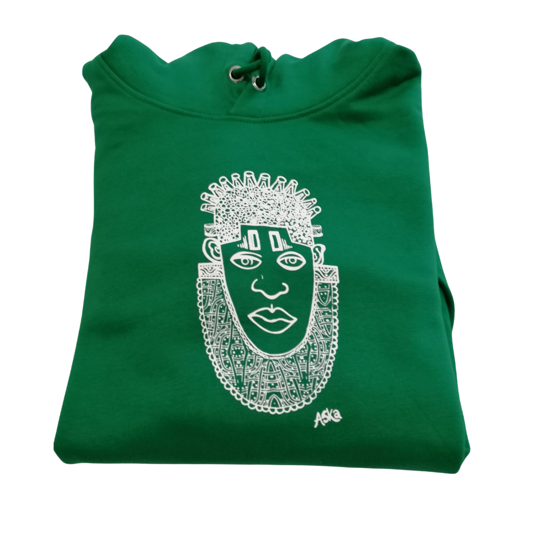 IDIA AFRICAN INSPIRED HOODIE-WHITE ART ON GREEN SWEATSHIRT