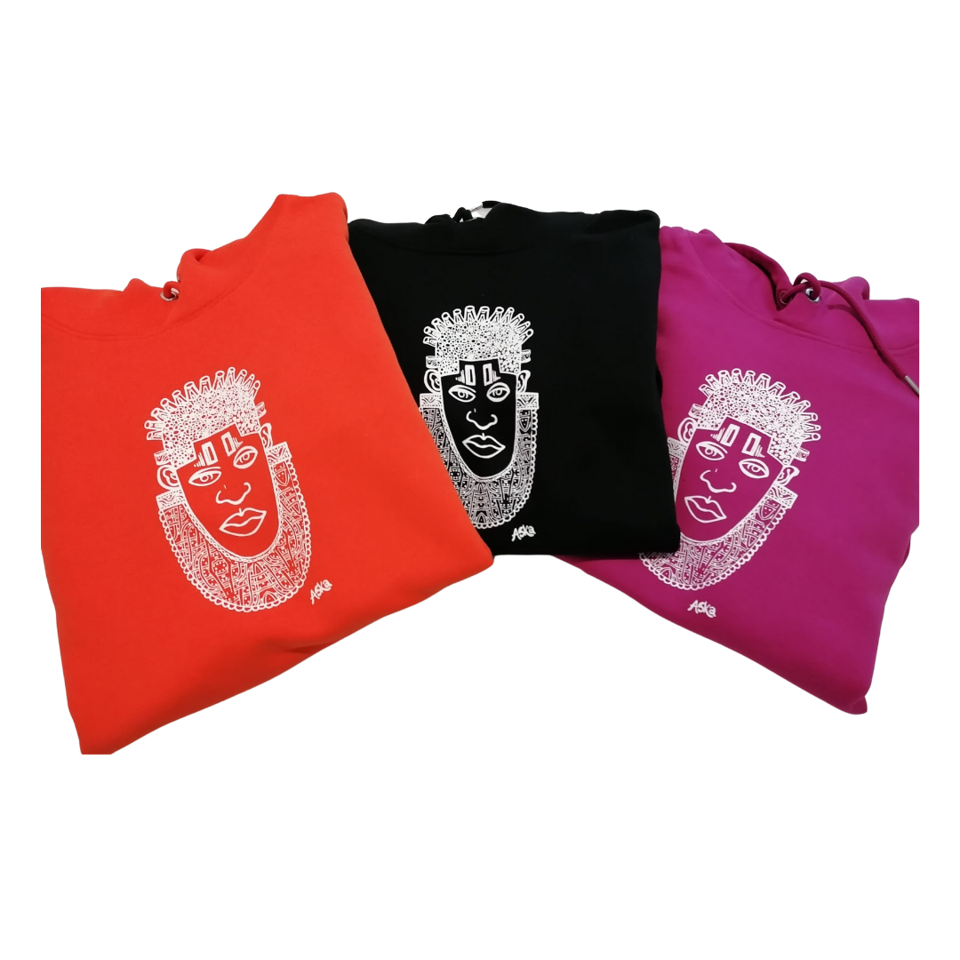 IDIA AFRICAN INSPIRED HOODIE-WHITE ART ON HOT PINK SWEATSHIRT