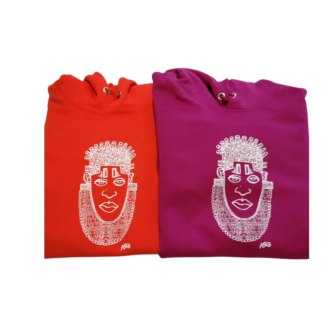 IDIA AFRICAN INSPIRED HOODIE-WHITE ART ON HOT PINK SWEATSHIRT