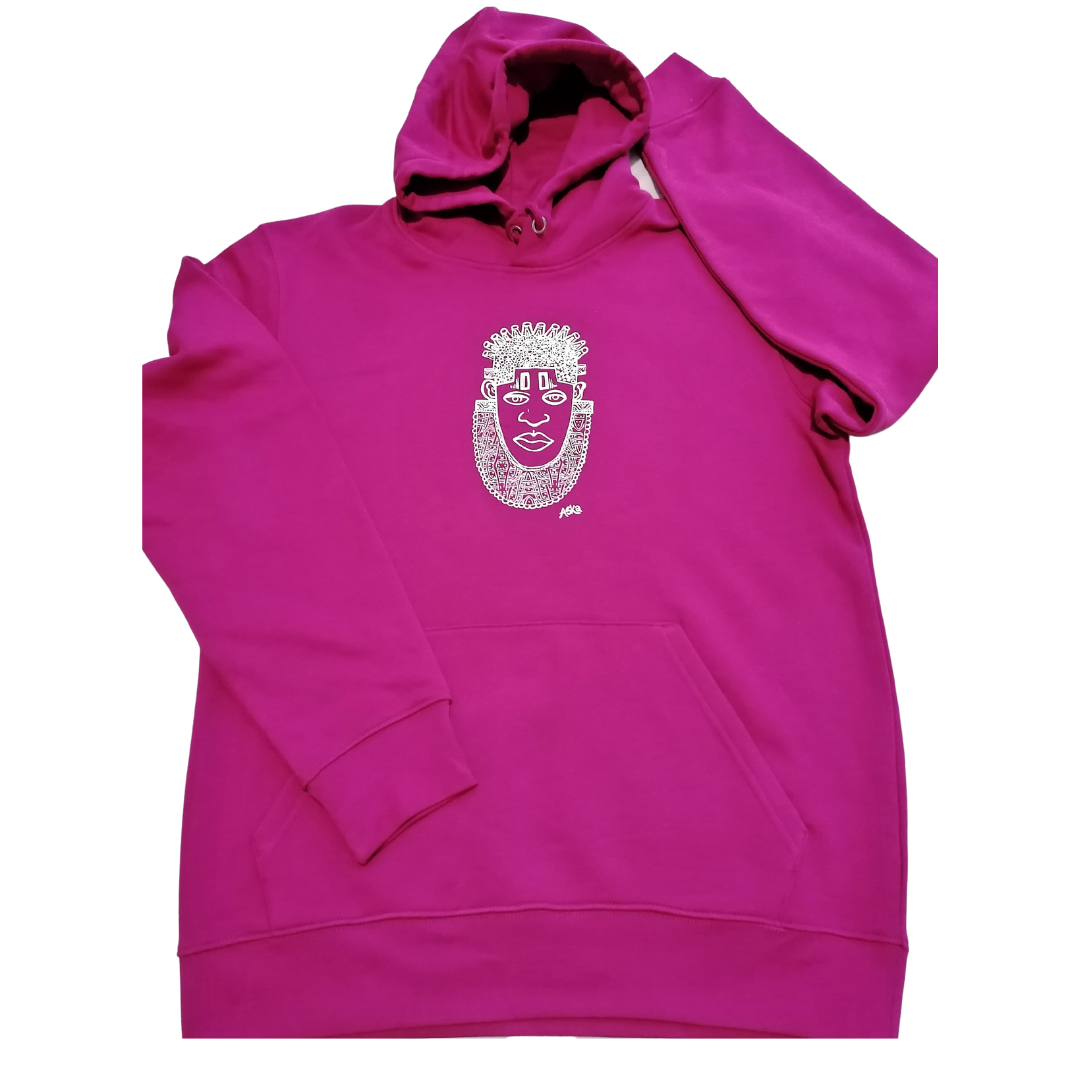 IDIA AFRICAN INSPIRED HOODIE-WHITE ART ON HOT PINK SWEATSHIRT