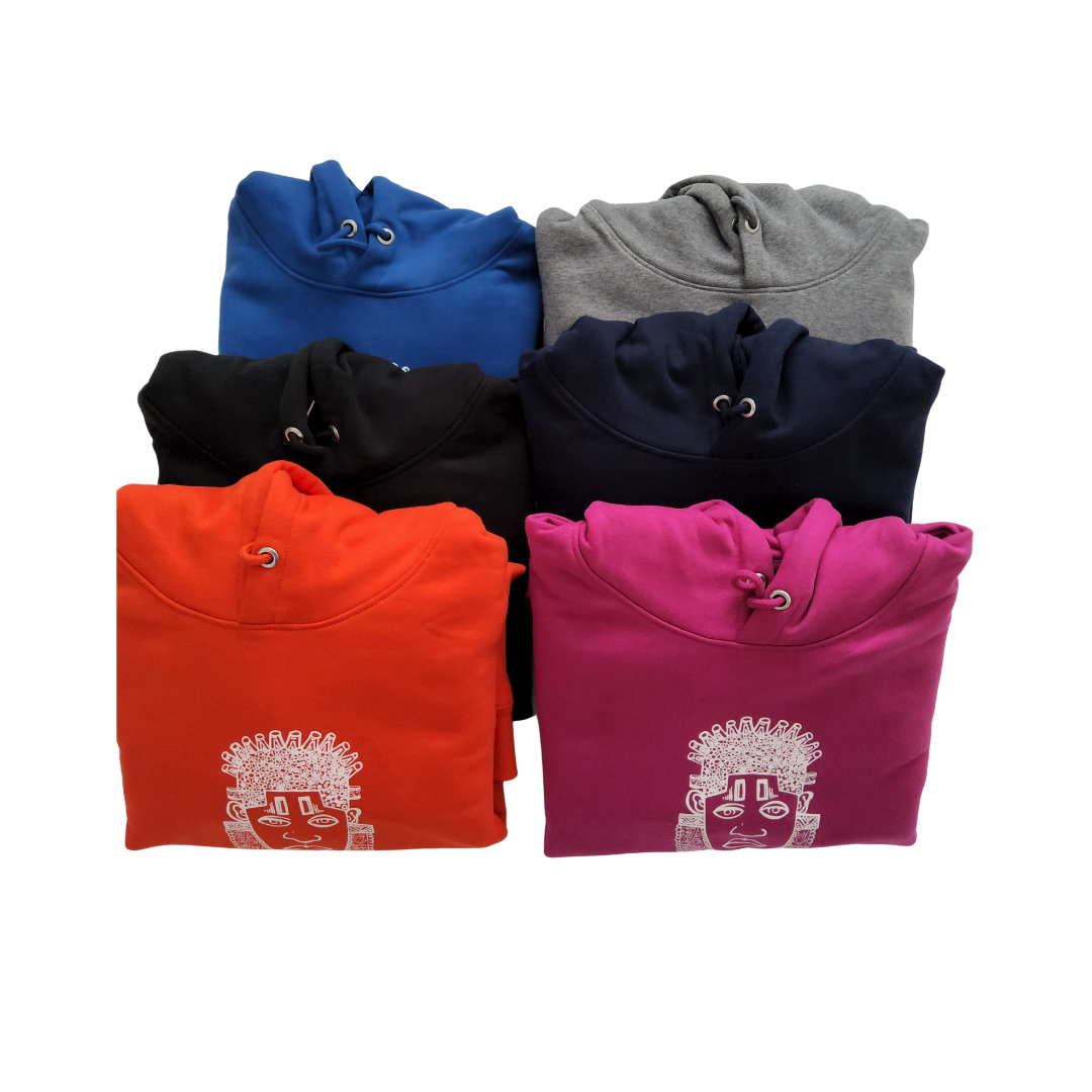 IDIA AFRICAN INSPIRED HOODIE-WHITE ART ON BLUE SWEATSHIRT