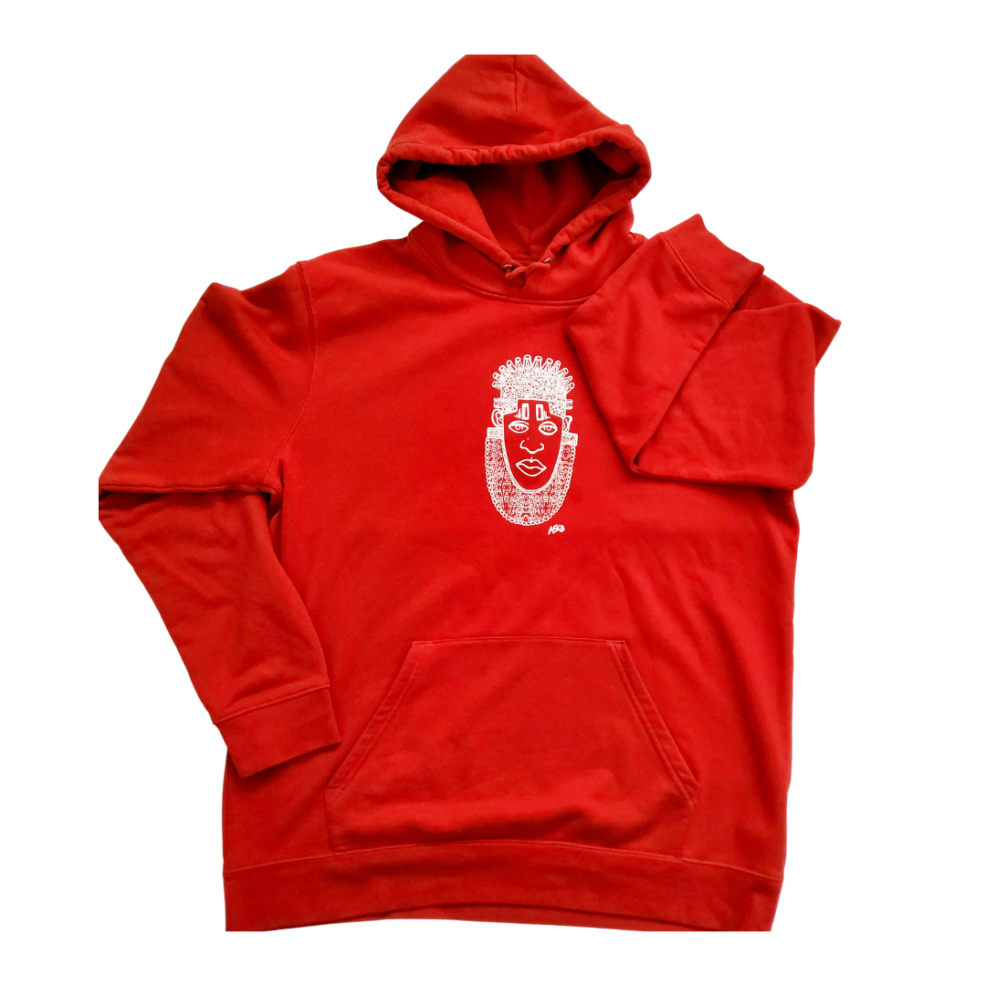 IDIA AFRICAN INSPIRED HOODIE-WHITE ART ON RED SWEATSHIRT