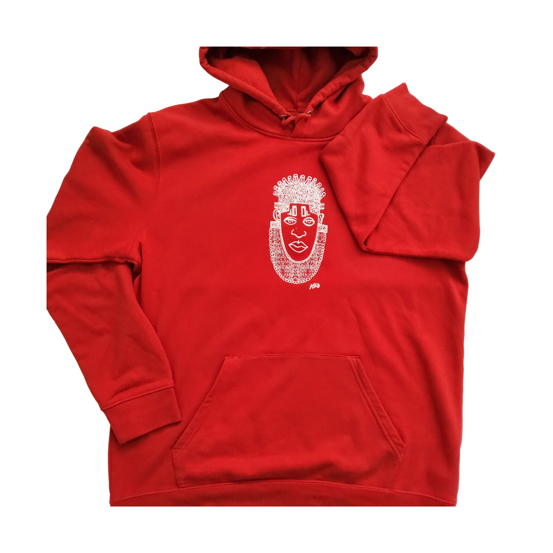 IDIA AFRICAN INSPIRED HOODIE-WHITE ART ON RED SWEATSHIRT
