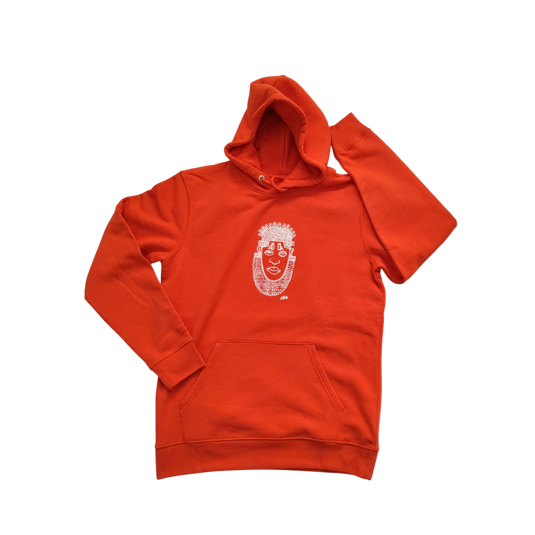 IDIA AFRICAN INSPIRED HOODIE-WHITE ART ON ORANGE SWEATSHIRT