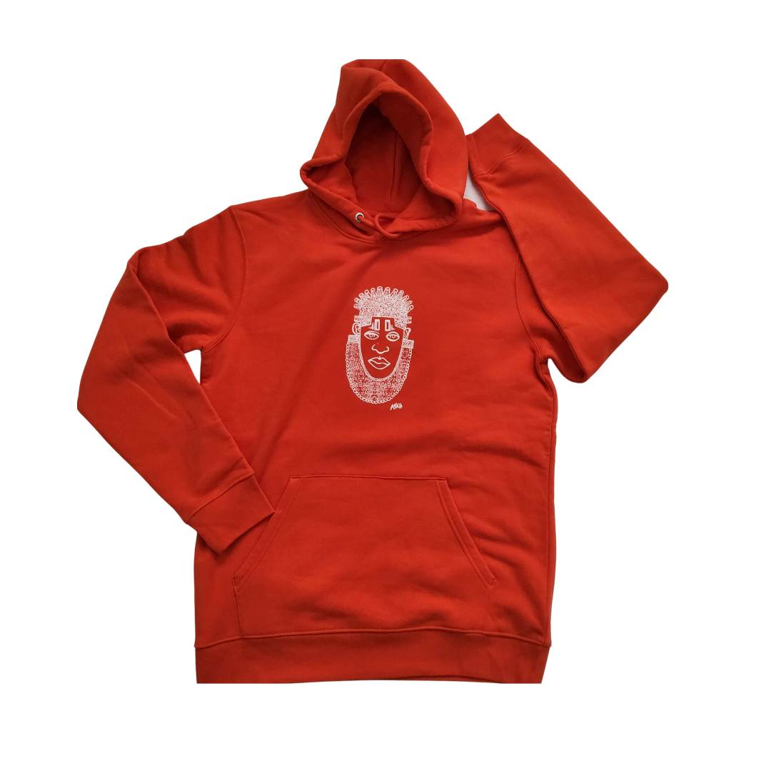 IDIA AFRICAN INSPIRED HOODIE-WHITE ART ON ORANGE SWEATSHIRT