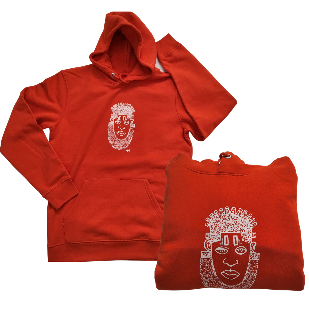 IDIA AFRICAN INSPIRED HOODIE-WHITE ART ON ORANGE SWEATSHIRT
