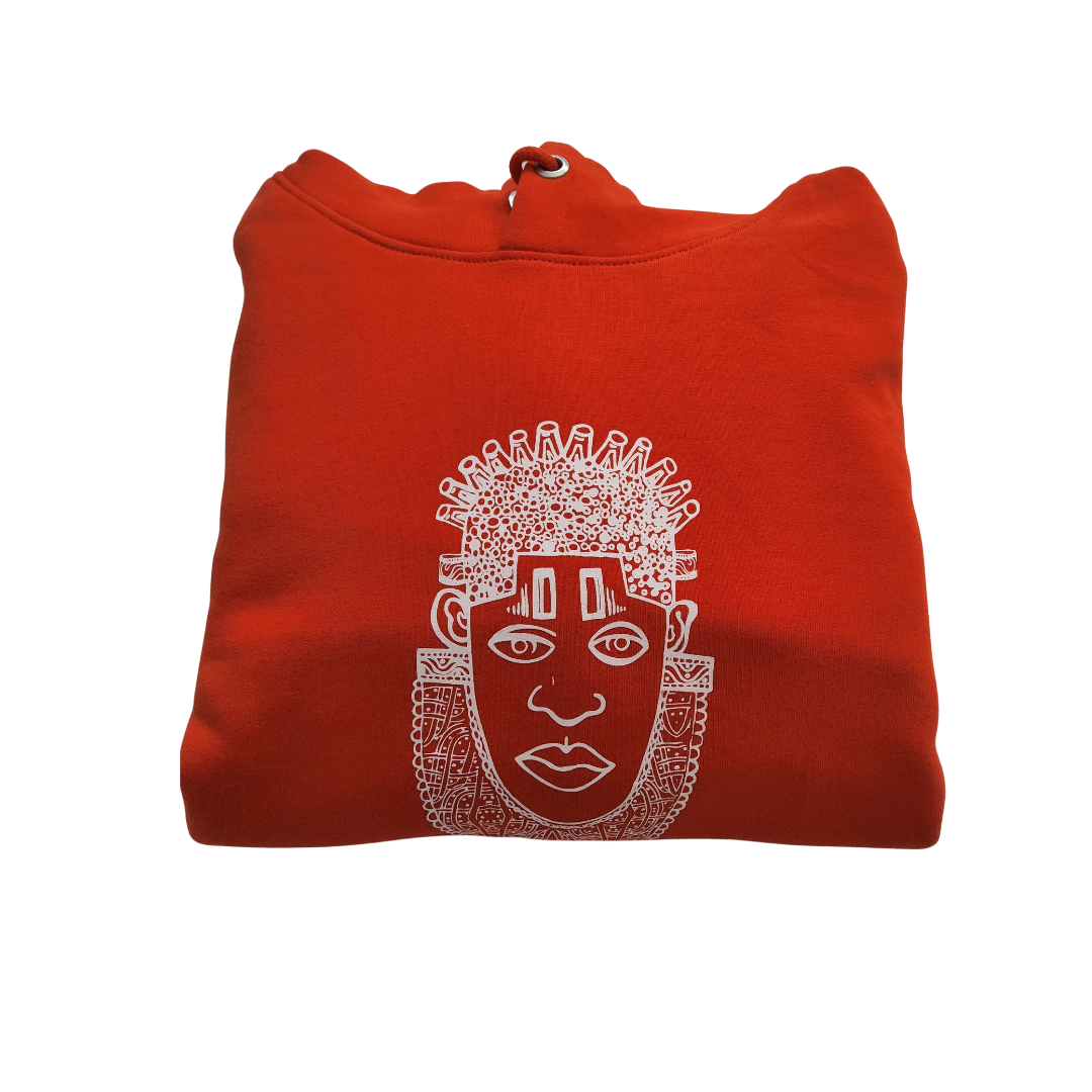 IDIA AFRICAN INSPIRED HOODIE-WHITE ART ON ORANGE SWEATSHIRT
