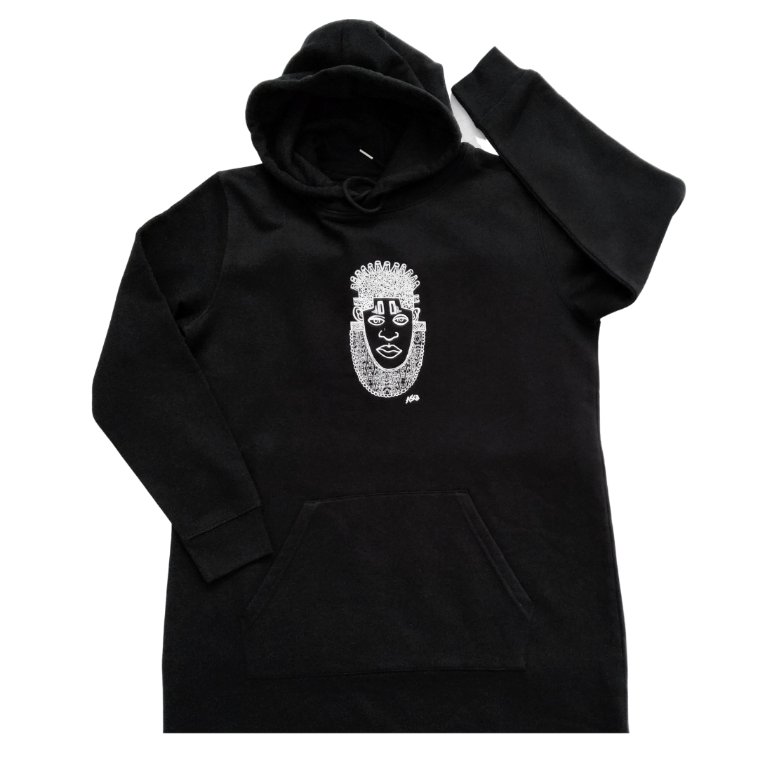 IDIA AFRICAN INSPIRED HOODIE-WHITE ART ON BLACK SWEATSHIRT