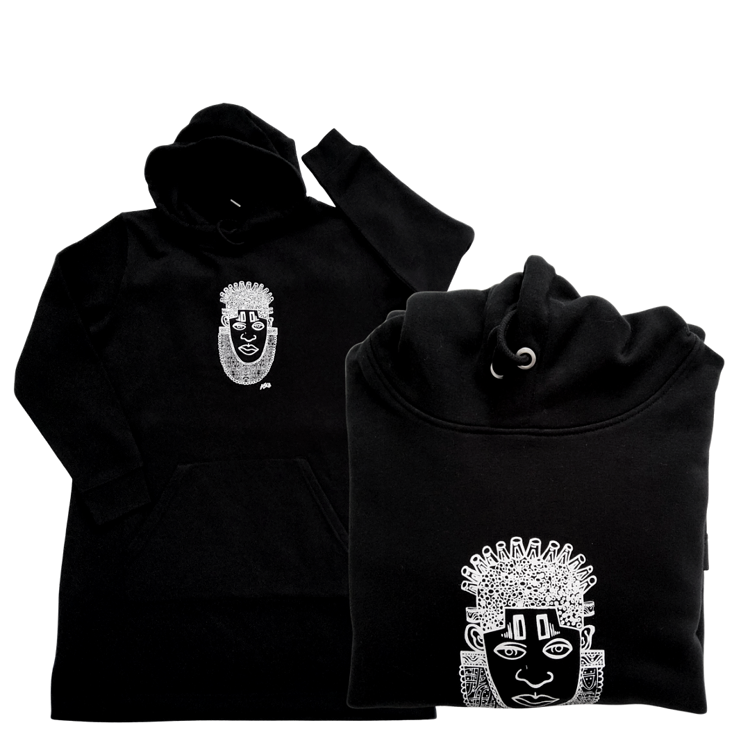 IDIA AFRICAN INSPIRED HOODIE-WHITE ART ON BLACK SWEATSHIRT