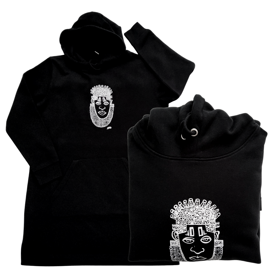 IDIA AFRICAN INSPIRED HOODIE-WHITE ART ON BLACK SWEATSHIRT