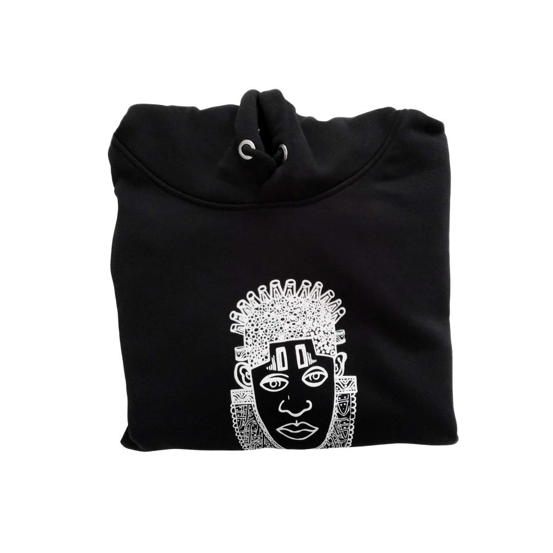 IDIA AFRICAN INSPIRED DRESS HOODIE-WHITE ART ON BLACK SWEAT DRESS