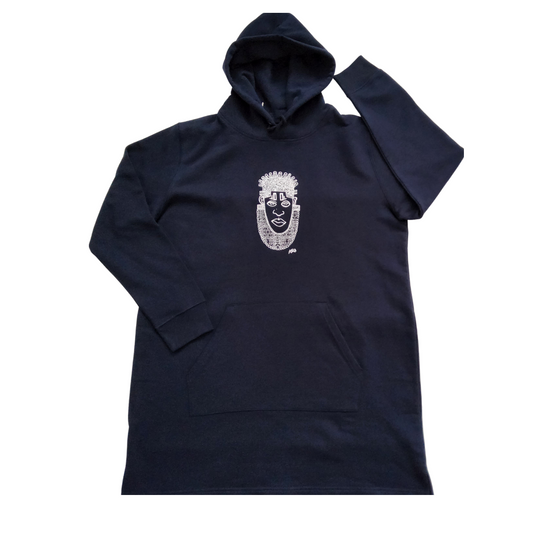 IDIA AFRICAN INSPIRED HOODIE DRESS -WHITE ART ON NAVY SWEAT DRESS