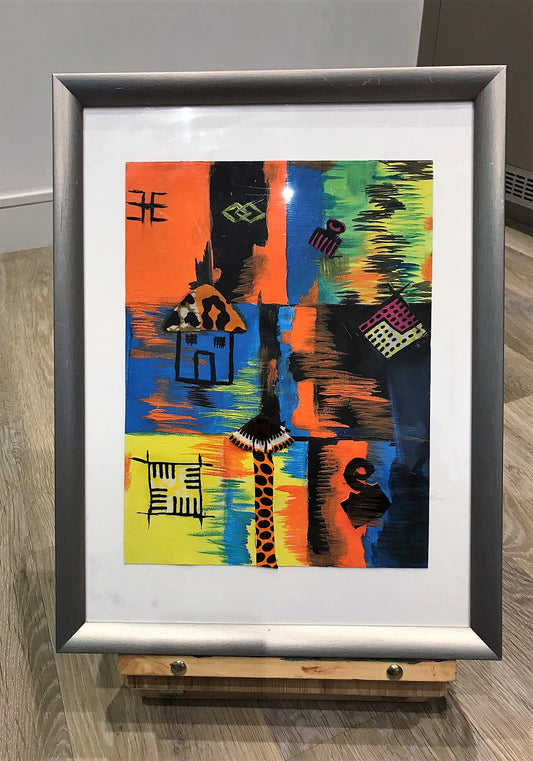 HAPPY VIBES Recycled Ankara Fabric Art