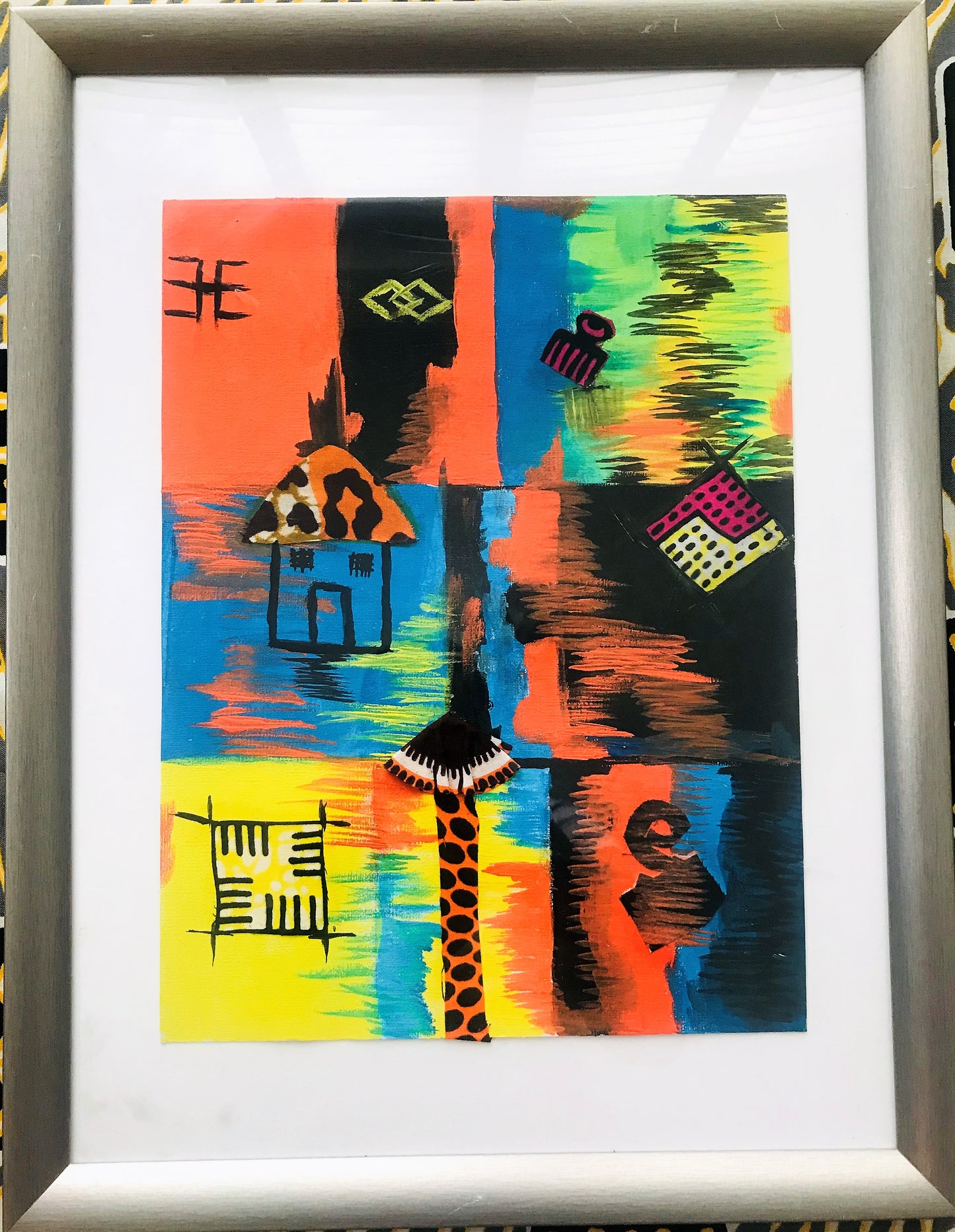 HAPPY VIBES Recycled Ankara Fabric Art