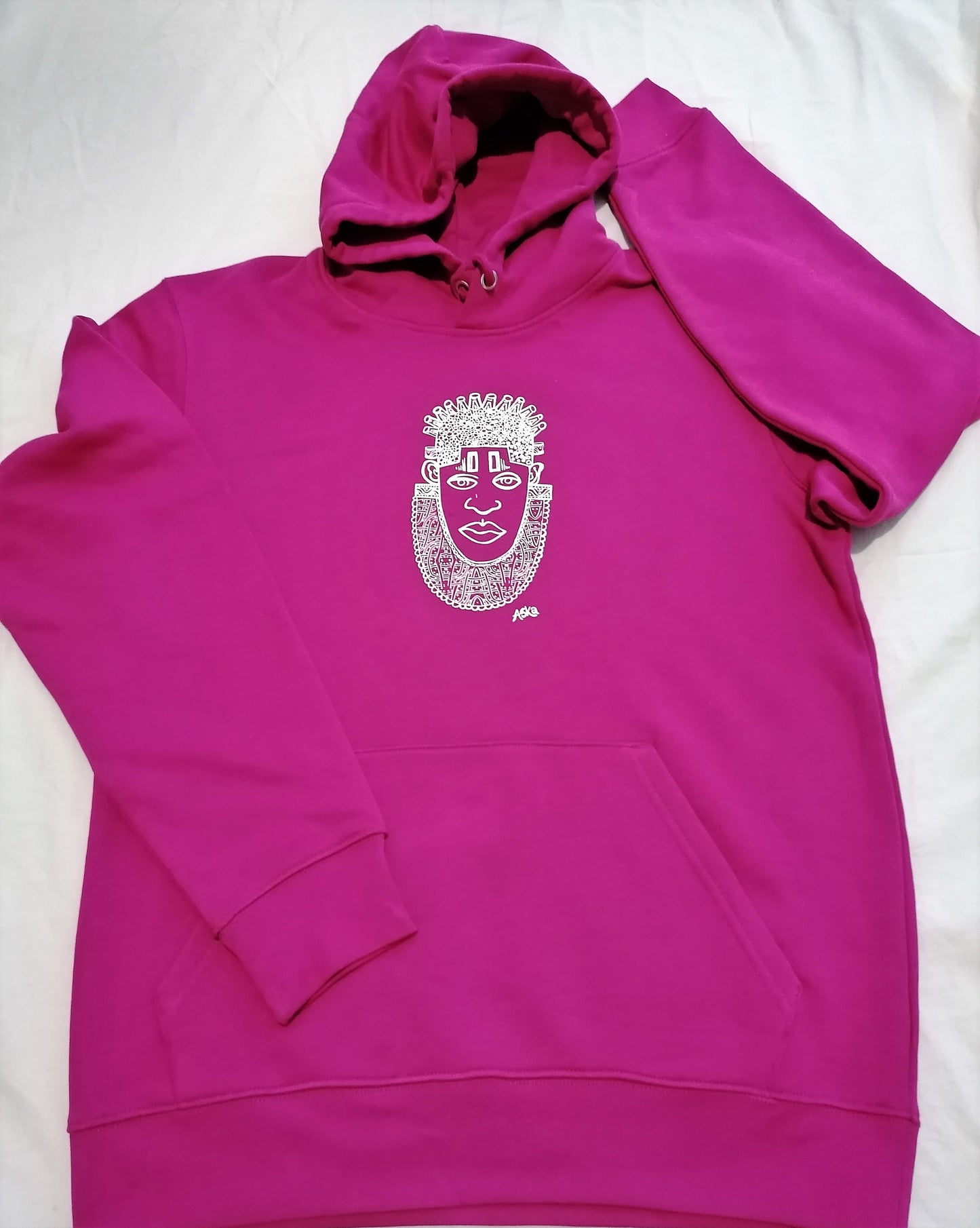 IDIA AFRICAN INSPIRED HOODIE-WHITE ART ON HOT PINK SWEATSHIRT