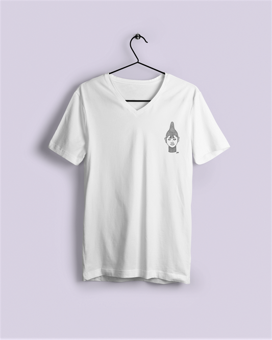 IYOBA ART EARTH POSITIVE- WHITE V-NECK TEE