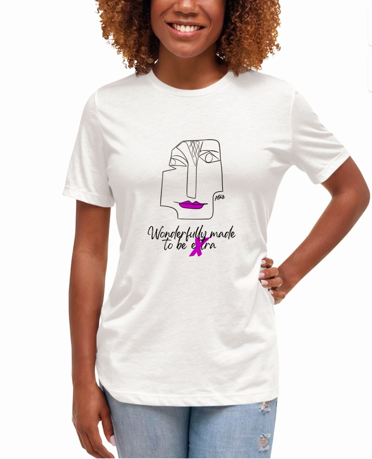 WONDERFULLY MADE TO BE EXTRA - PURPLE LIP ON WHITE ECO TEE-SHIRT