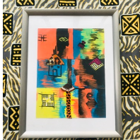 HAPPY VIBES Recycled Ankara Fabric Art