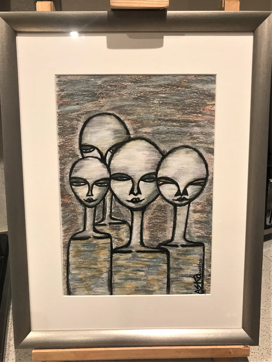 TRIBE: CHARCOAL PENCILS/OIL PASTELS MIXED MEDIA ART
